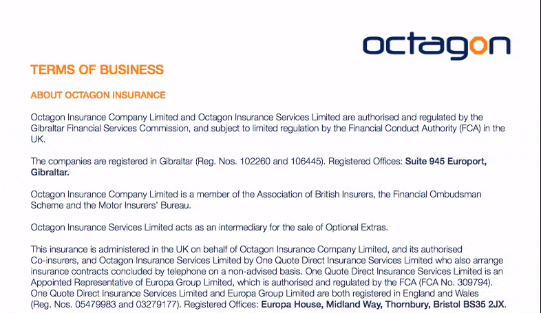 octagon insurance cancelling terms