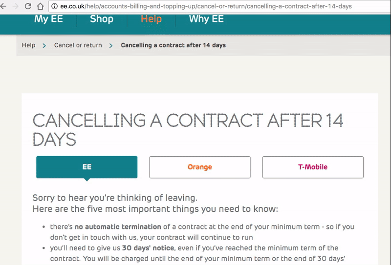 EE Cancelling Terms