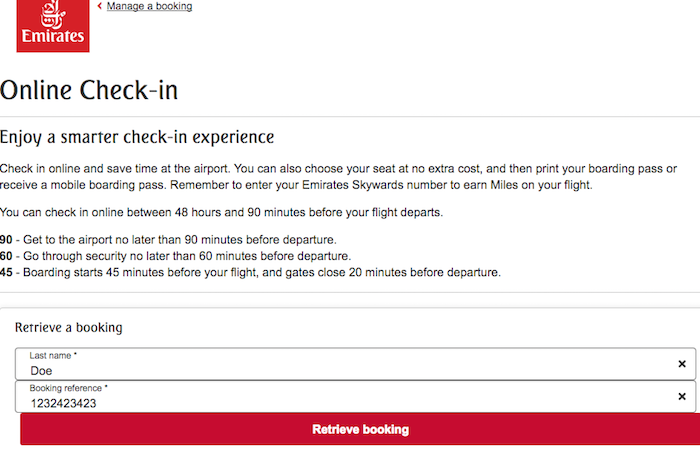 Emirates online check in e ticket
