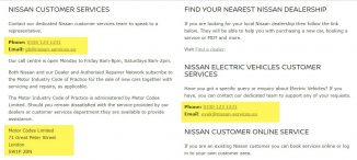 Nissan contact numbers