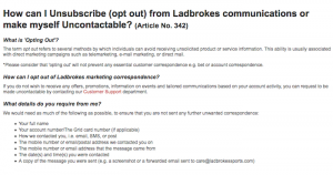 Ladbrokes unsubscribe from communication