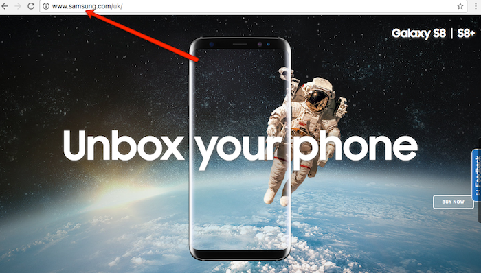 Samsung uK homepage