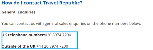 Travel Republic telephone numbers - UK Contact Numbers