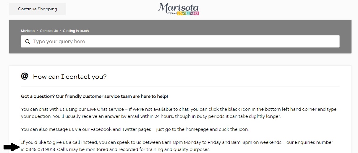 Marisota Customer Service Number